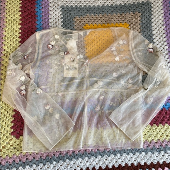 J. Jill Sheer Floral Embroidered Blouse - Cream - Picture 9 of 13